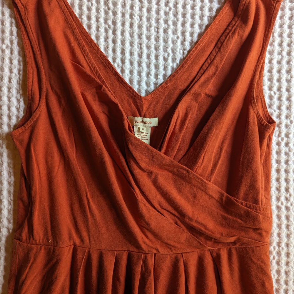 SUNDANCE Goddess Dress Small 4 6 Terracotta Faux-Wrap Mini Dress